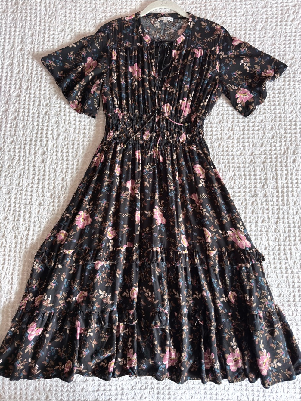 Baltic Børn Spell Boho Midi Dress Black Floral Women’s Large Tiered Romantic